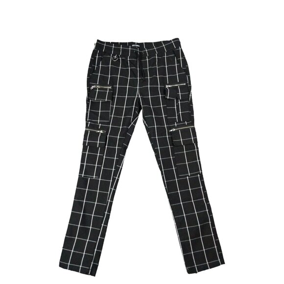 HOT TOPIC Grid Cargo Jogger Pants Mens XL Black White Checkered Goth Grunge NEW - Picture 1 of 8